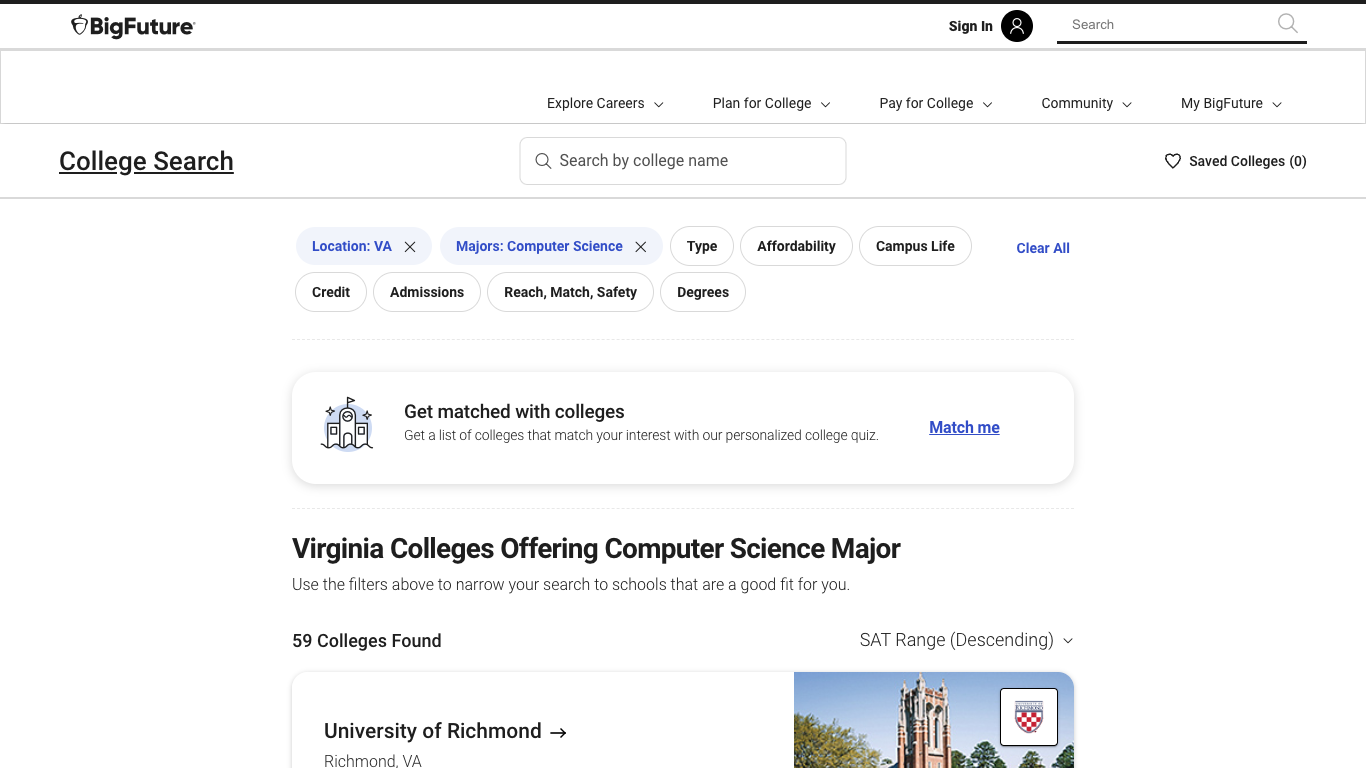 BigFuture College Search