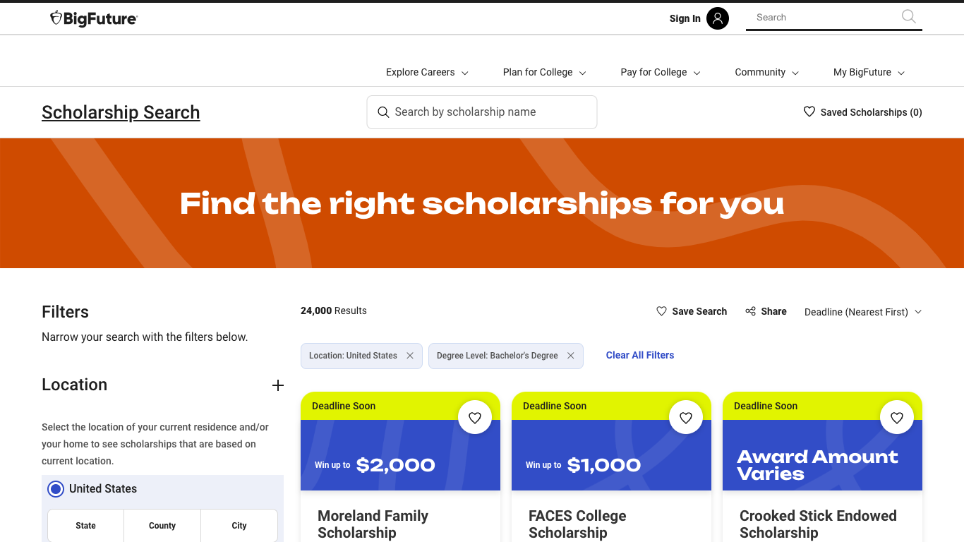 BigFuture Scholarship Search